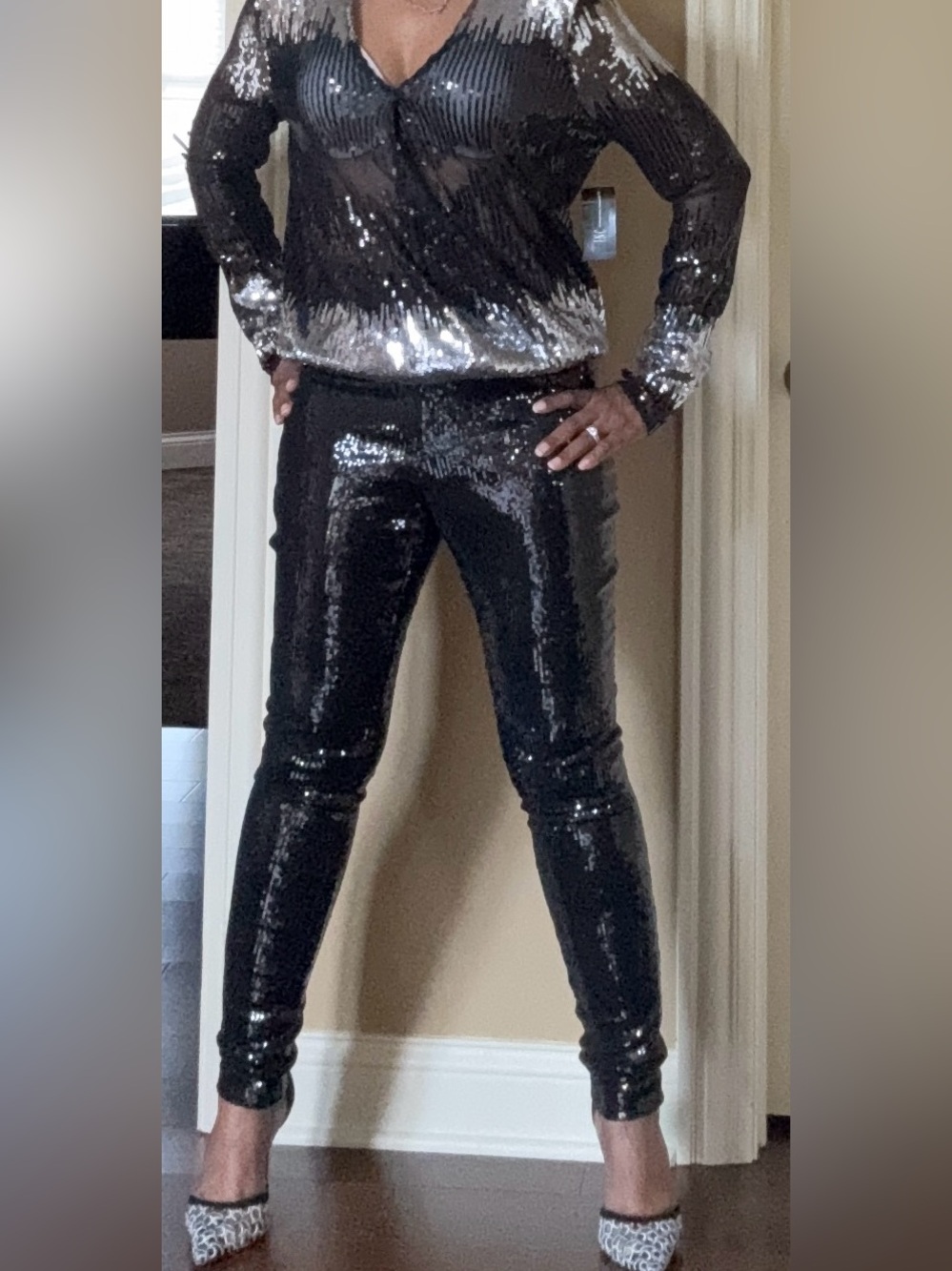 INC Black Sequined High-Rise Skinny Pants & matching top for one low price